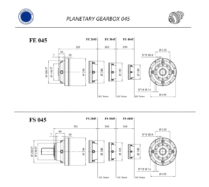 مشخصات ابعادی گیربکس خورشیدی سایز 045