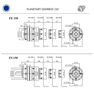 مشخصات ابعادی گیربکس خورشیدی سایز 150